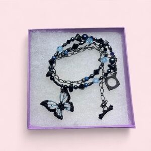 Hand Crafted Black and Blue Butterfly Necklace